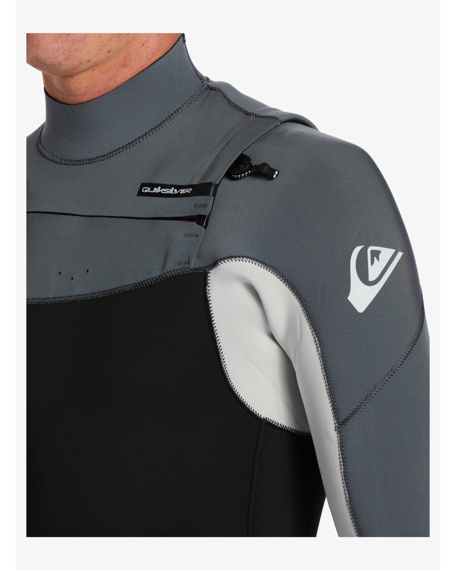 クイックシルバー 3/2mm エブリデイ セッション チェスト ジップ ウェットスーツ - ブラック/アッシュ
